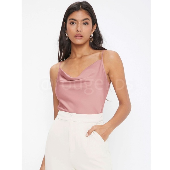 Pink Glamorous Cowl Neck Spaghetti Straps Camisole Top Cami, Draped - Picture 2 of 9